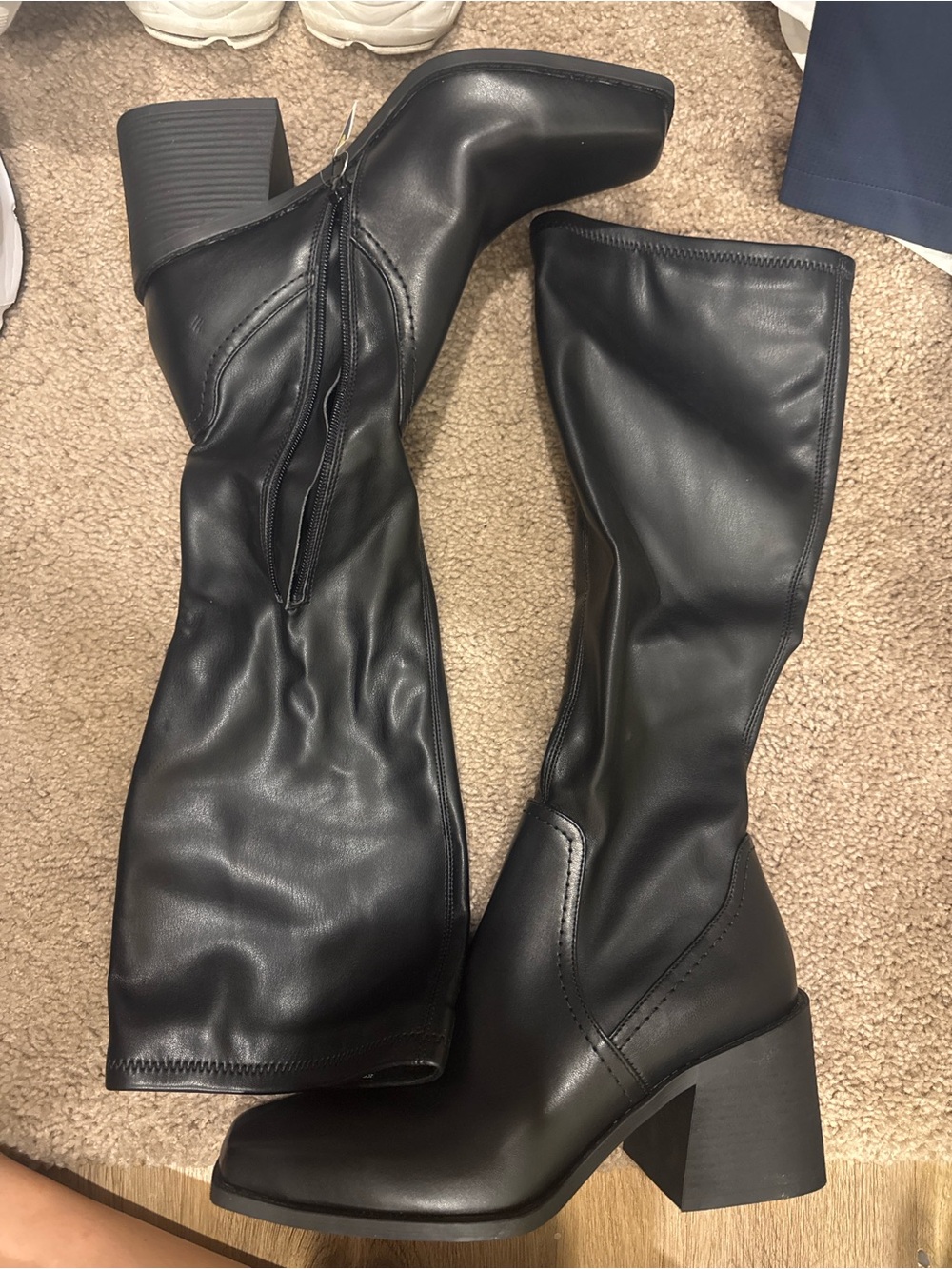 Steve Madden Black Faux Leather Knee Boots with Block Heel